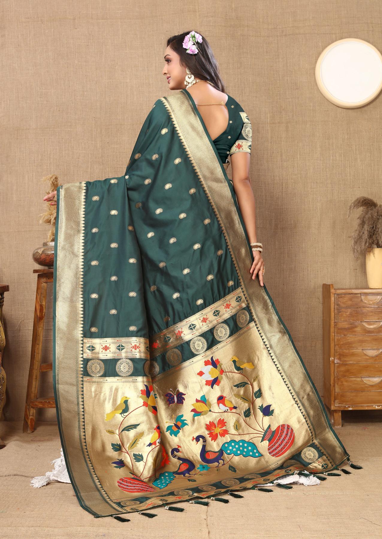 Green Paithani Silk Saree — alternate view