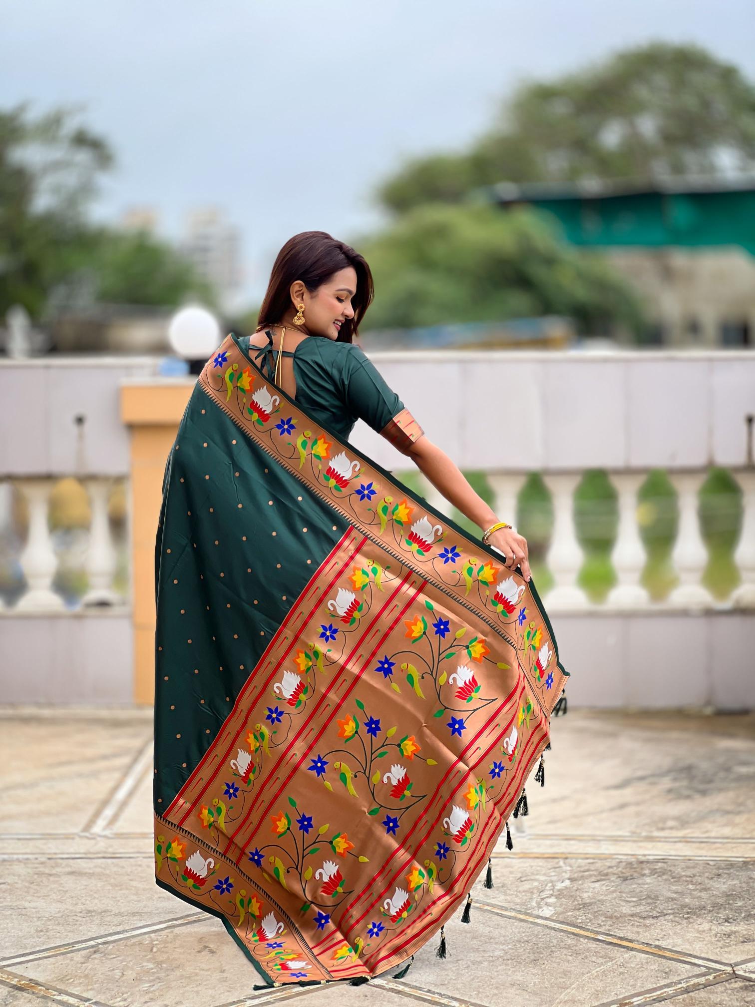 Green Paithani Silk Saree — alternate view