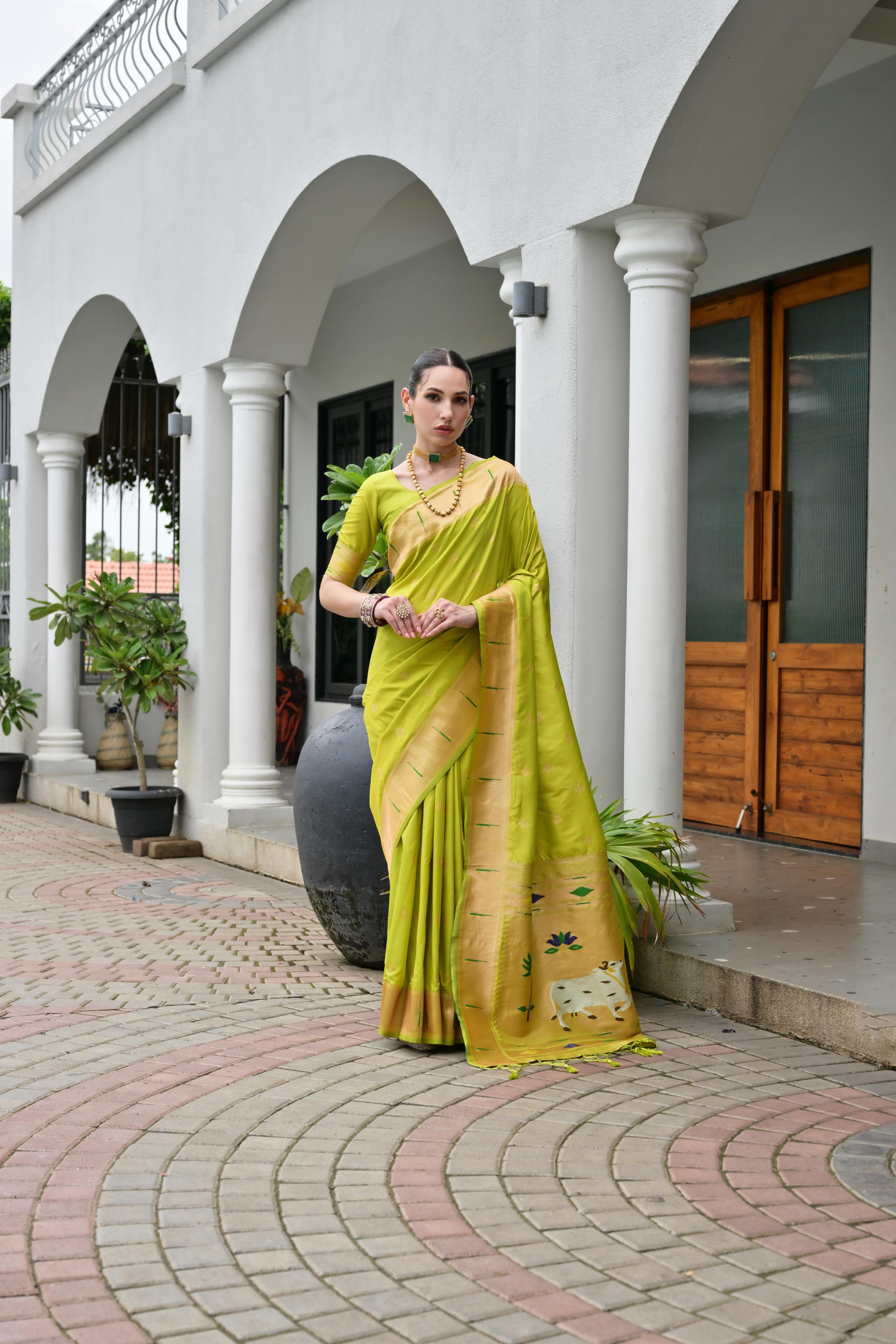 Green Paithani Woven Designer Banarasi Silk Saree