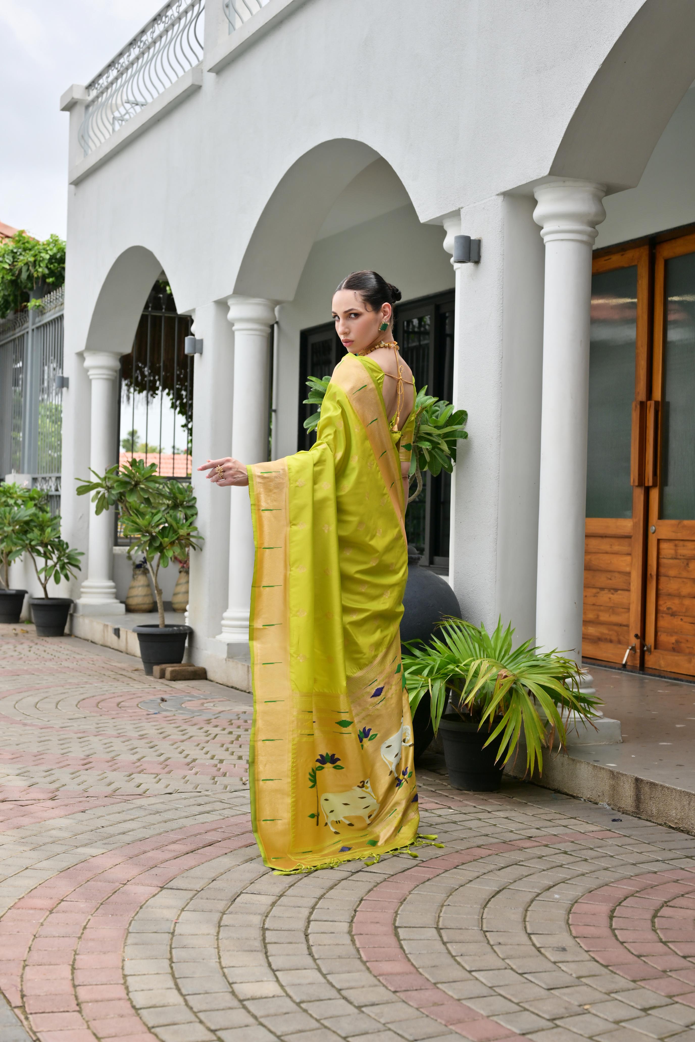 Green Paithani Woven Designer Banarasi Silk Saree — alternate view