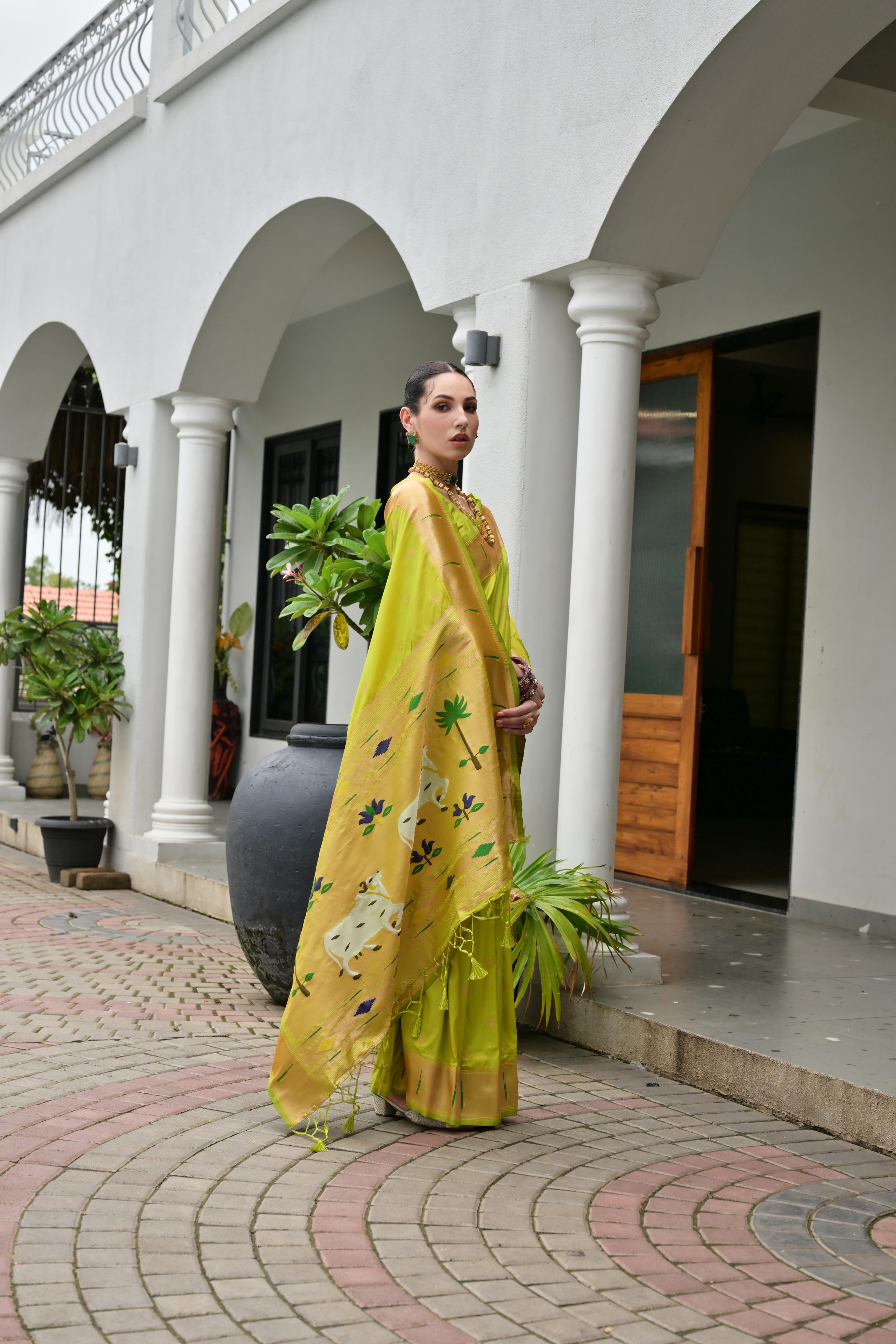 Green Paithani Woven Designer Banarasi Silk Saree