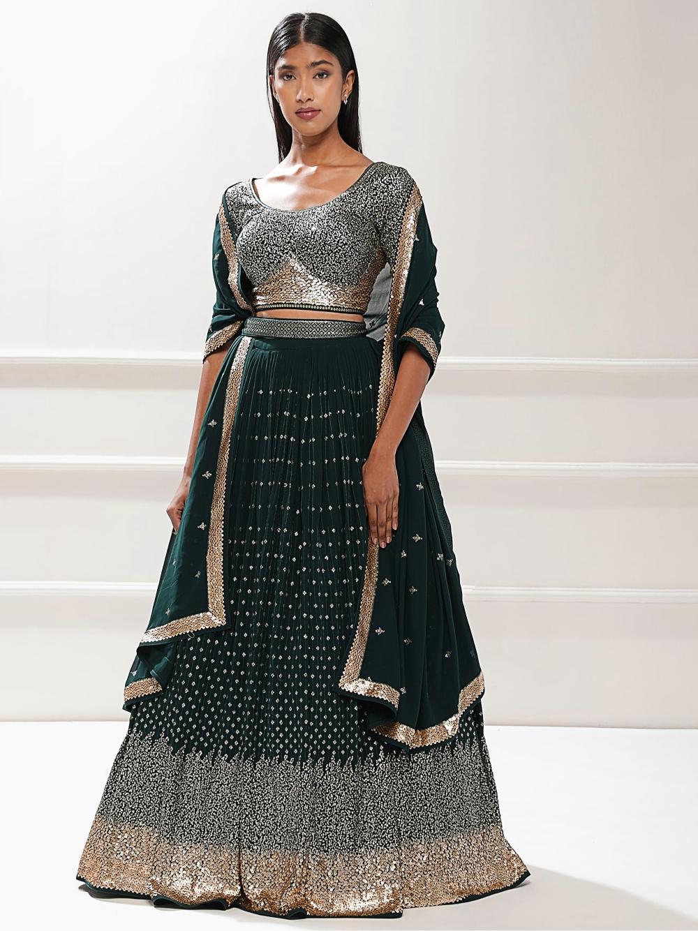 Green Party Wear Georgette Lehenga