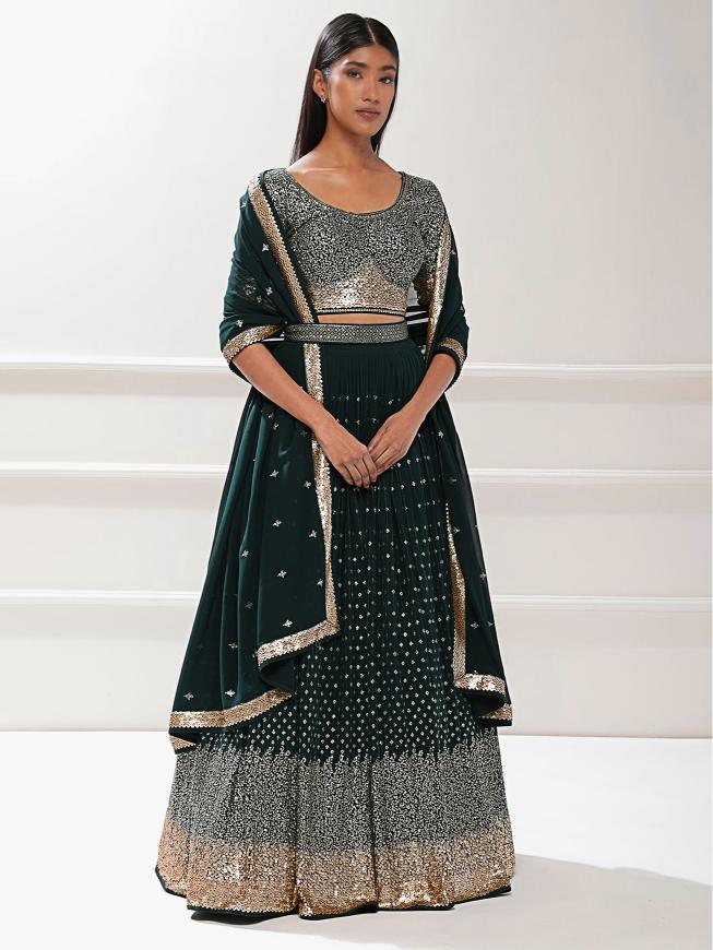 Green Party Wear Georgette Lehenga