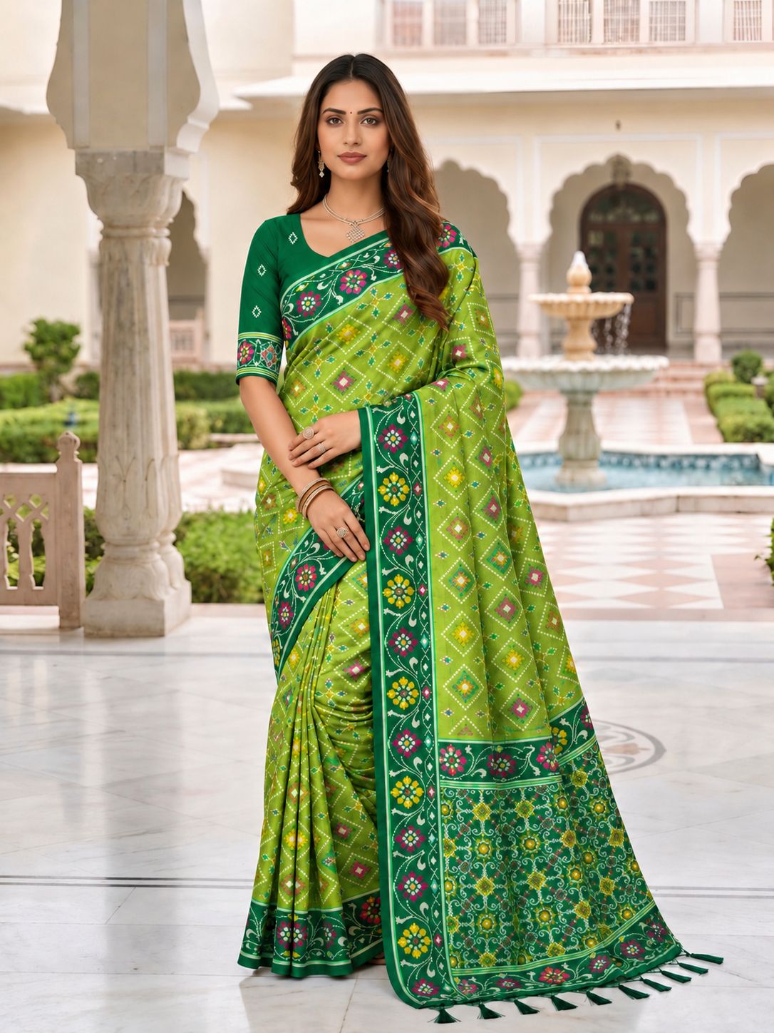 Green Patola Silk Meenakari Jacquard Saree
