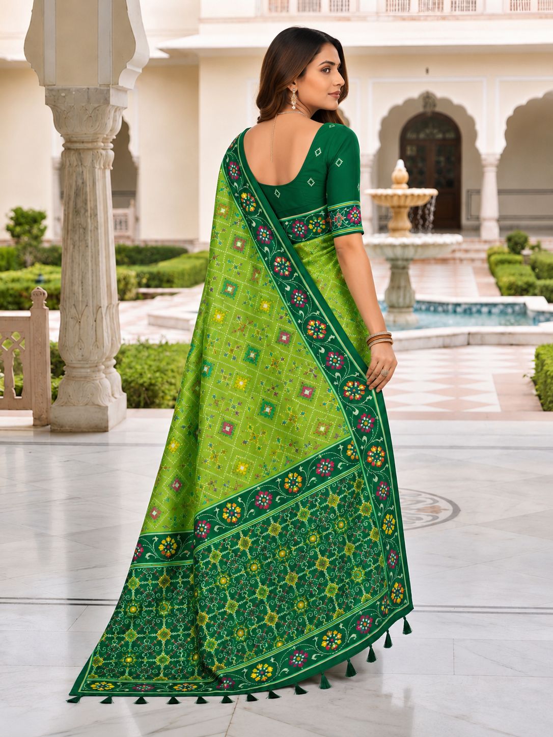 Green Patola Silk Meenakari Jacquard Saree — alternate view