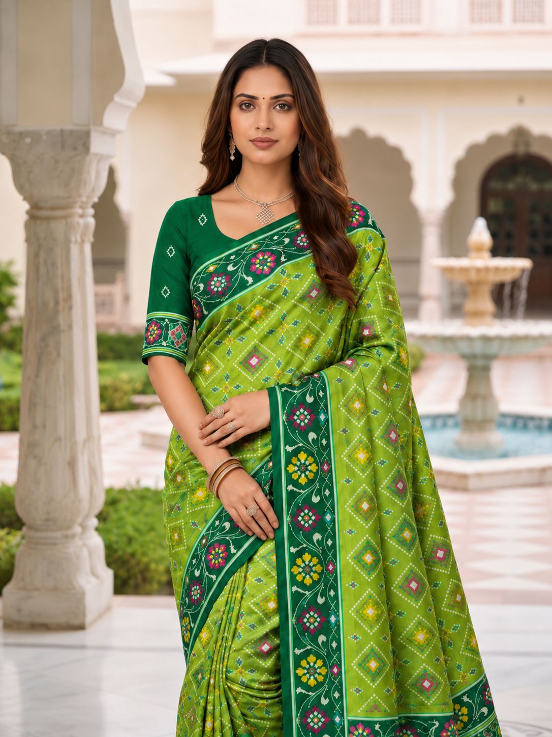 Green Patola Silk Meenakari Jacquard Saree