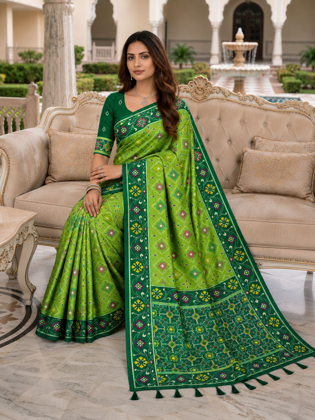 Green Patola Silk Meenakari Jacquard Saree