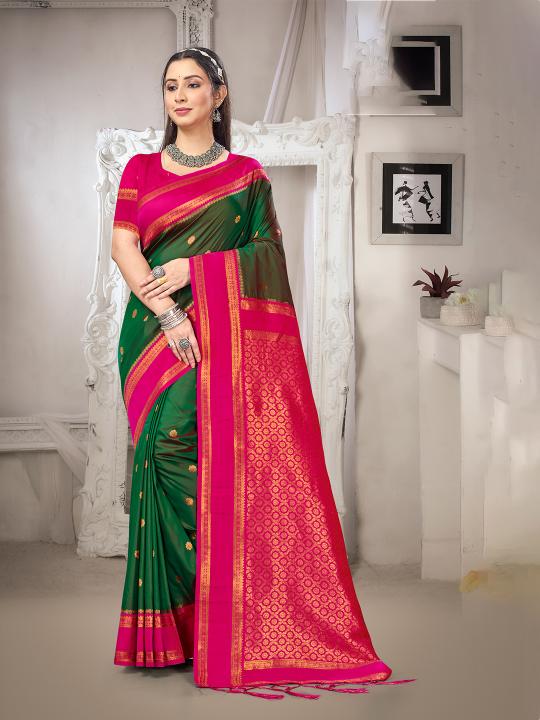 Green Pink Art Silk Saree