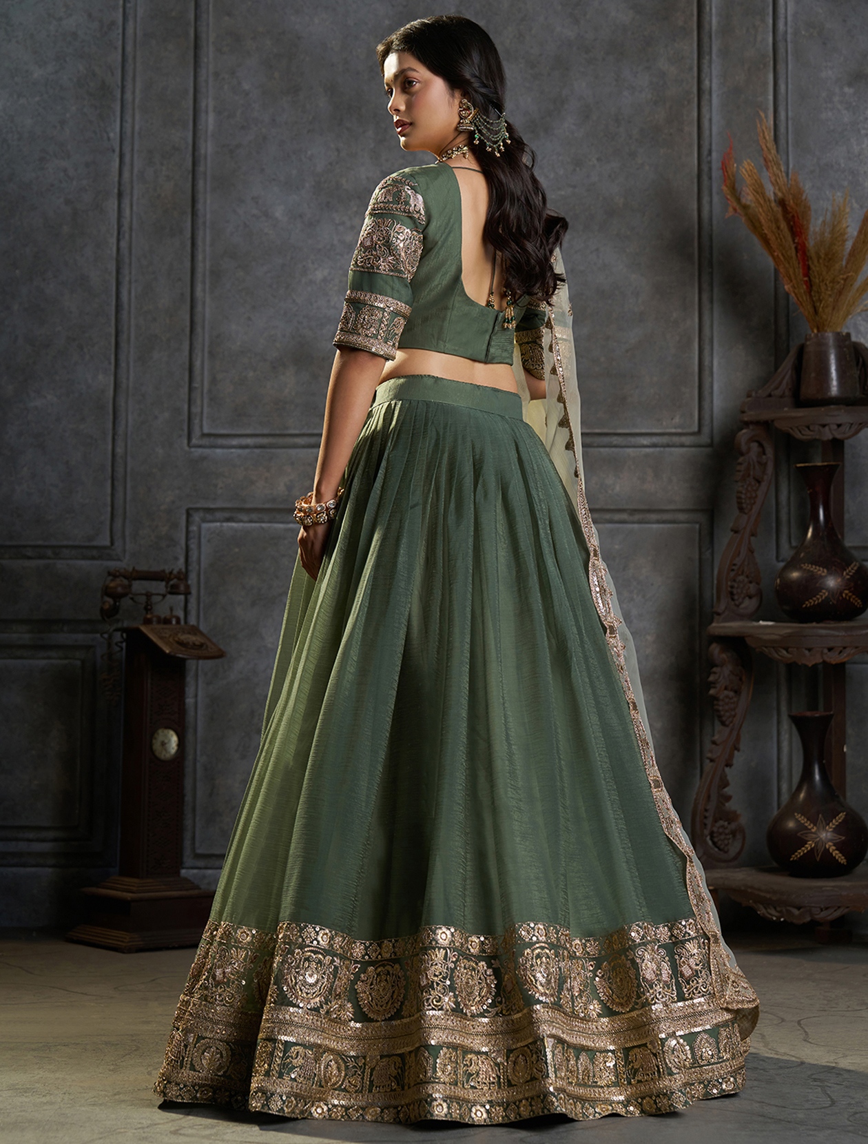 Green Pista Designer Embroidery Organza Lehenga Choli — alternate view