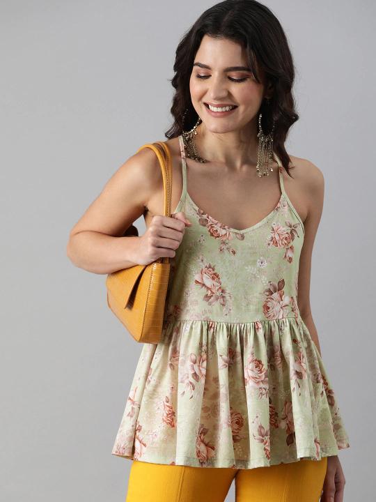 Green Poly Crepe Short Kurti