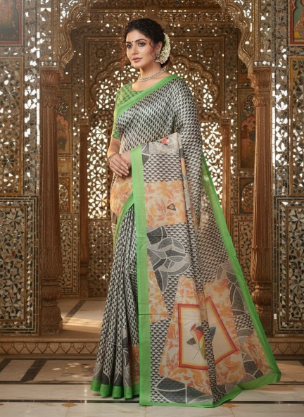 Green Prakriti Designer Digital Printed Crepe Silk Saree