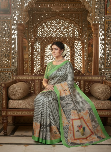 Green Prakriti Designer Digital Printed Crepe Silk Saree