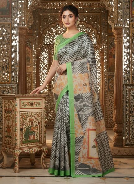 Green Prakriti Designer Digital Printed Crepe Silk Saree