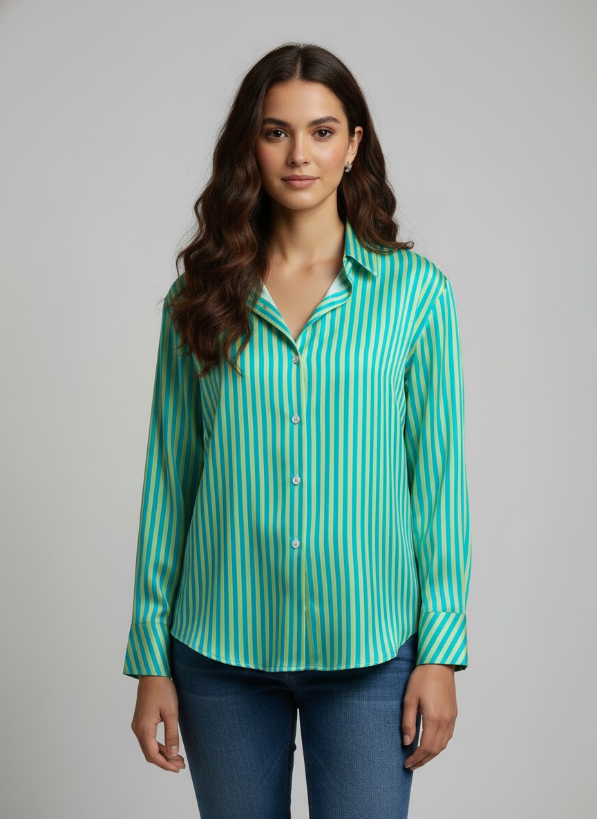 Green Printed Crepe Classic Shirt