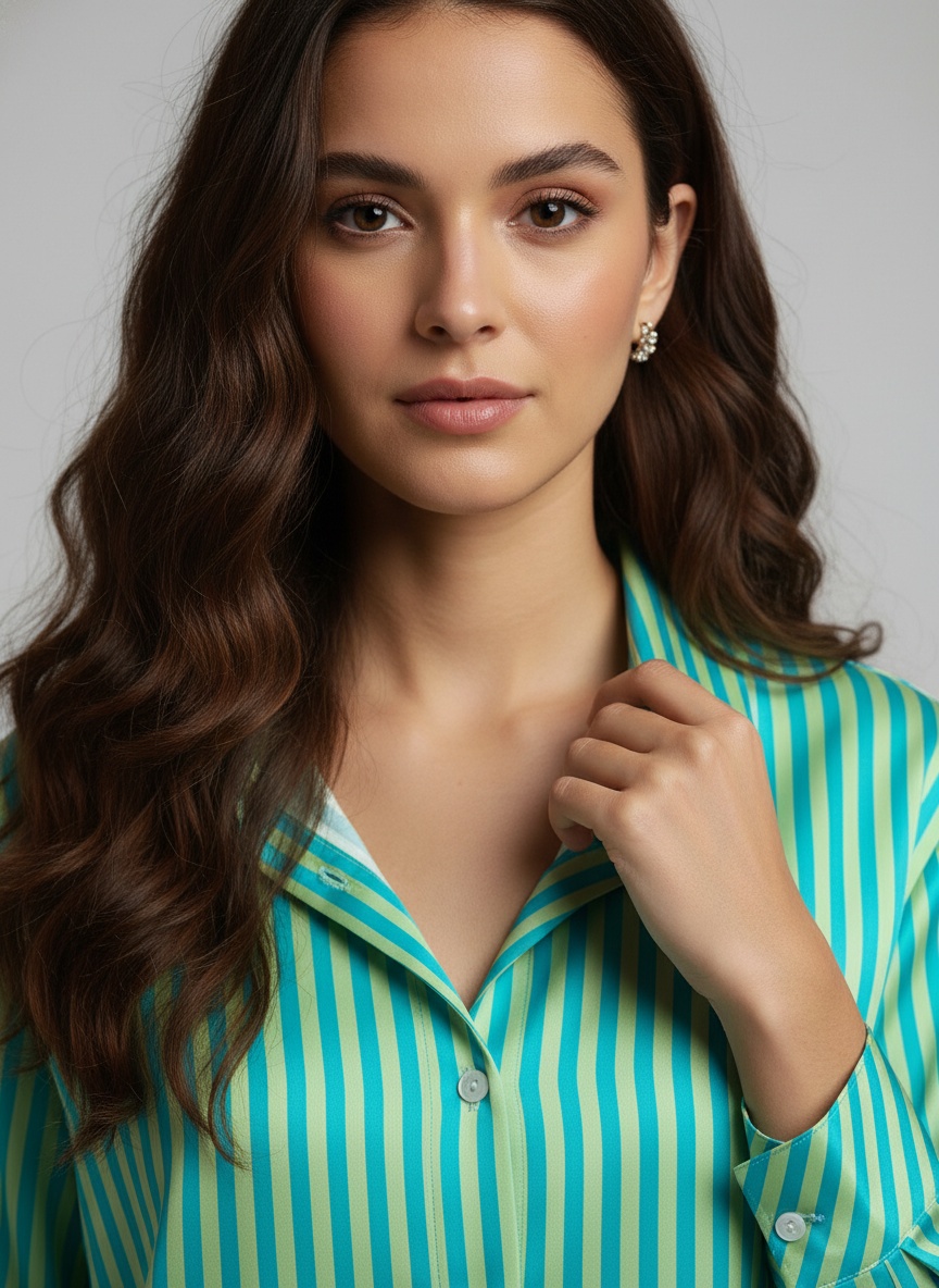 Green Printed Crepe Classic Shirt