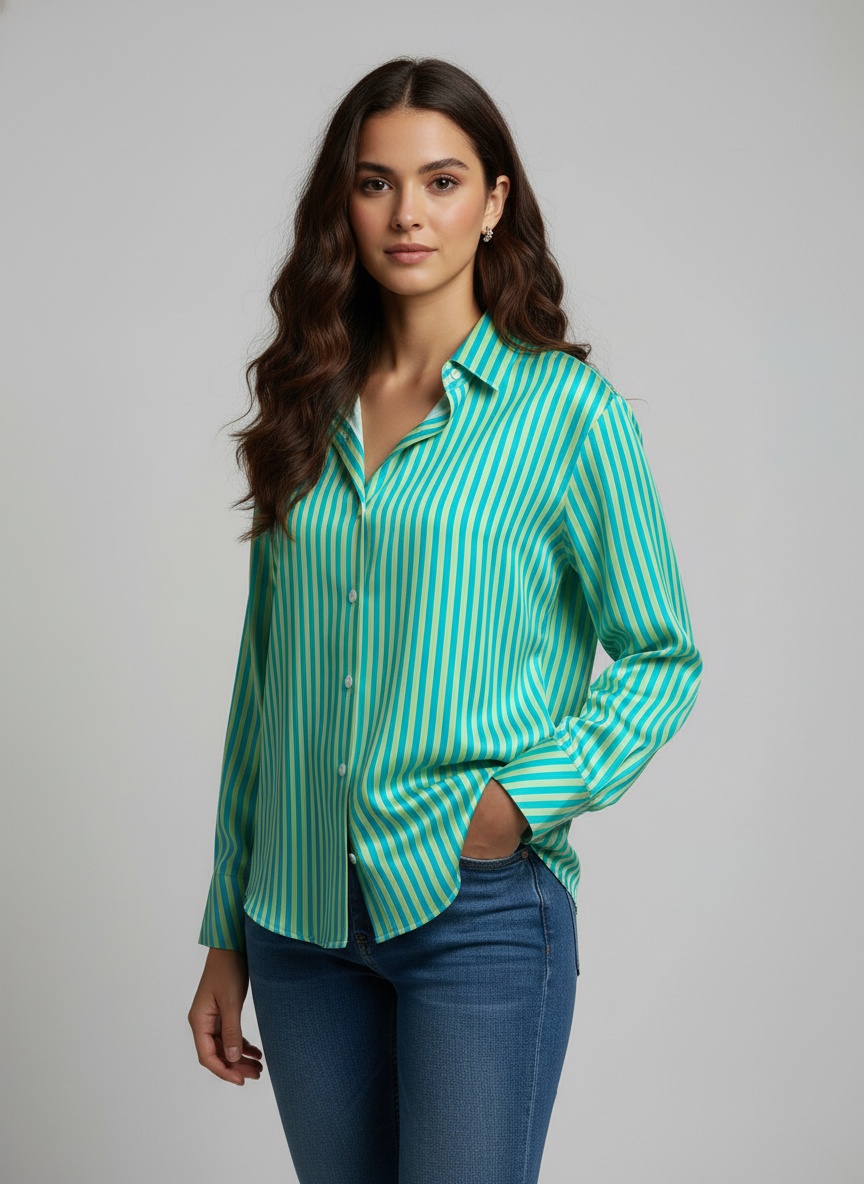 Green Printed Crepe Classic Shirt