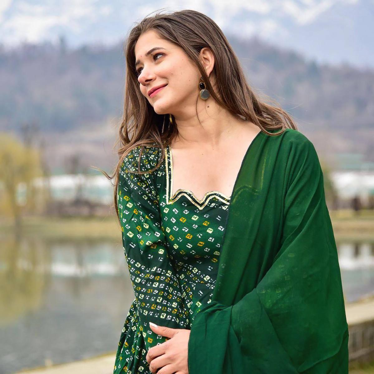Green Printed Long Gown — alternate view