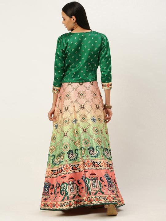 Green Printed Multicolor Crop Top Lehenga — alternate view