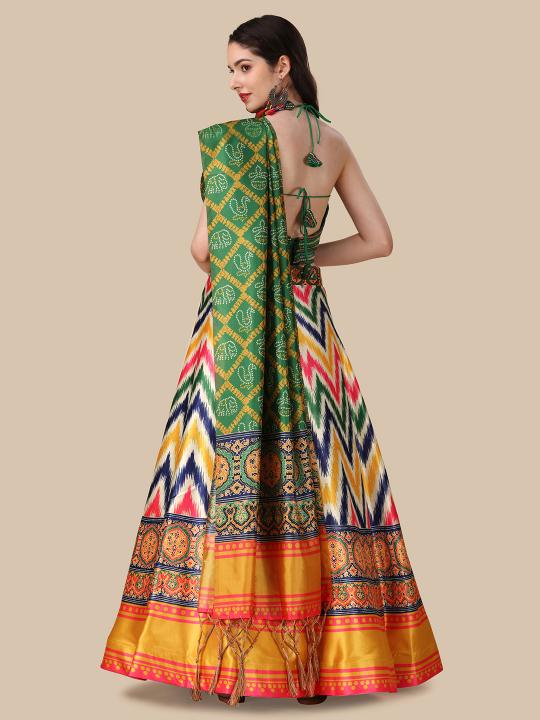 Green Printed Satin Silk Lehenga — alternate view