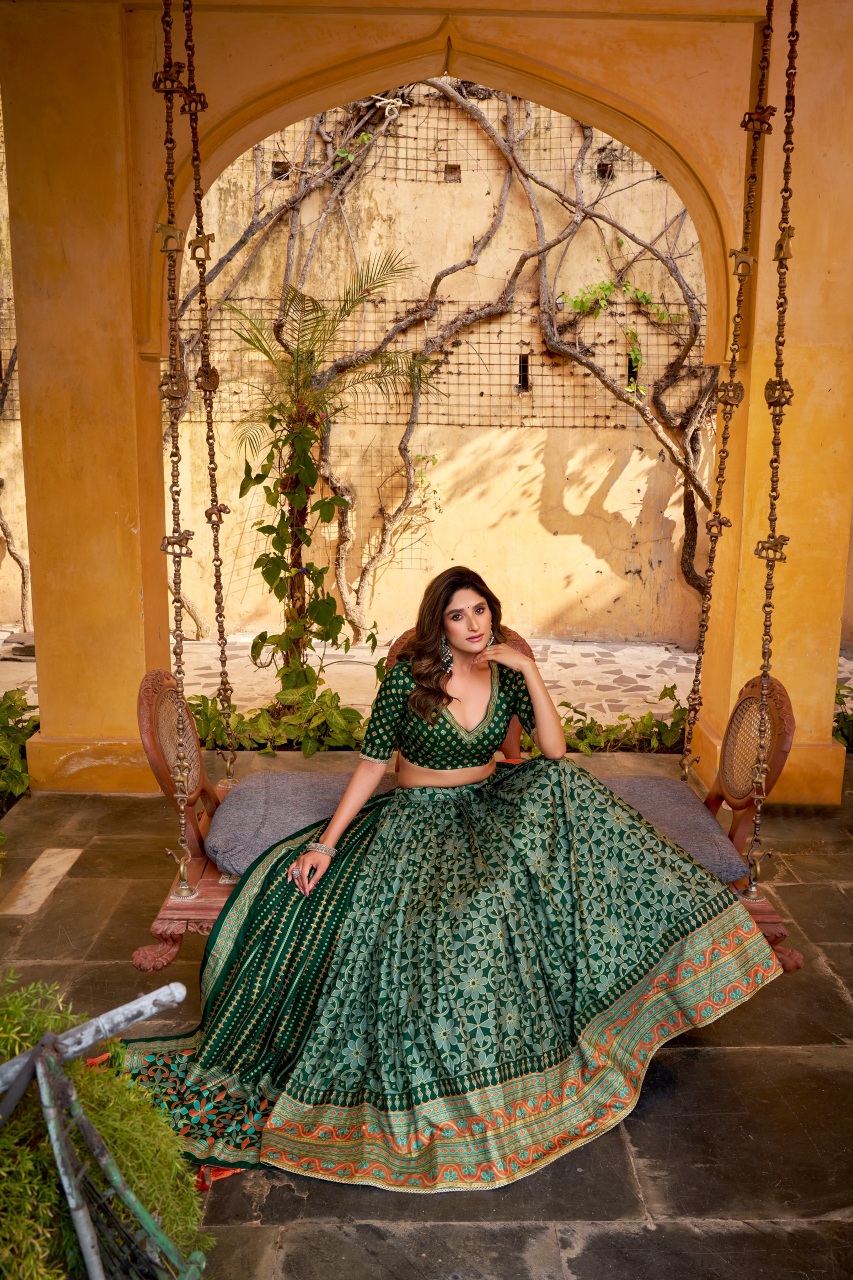 Green Printed Tussar Silk Lehenga Set — alternate view