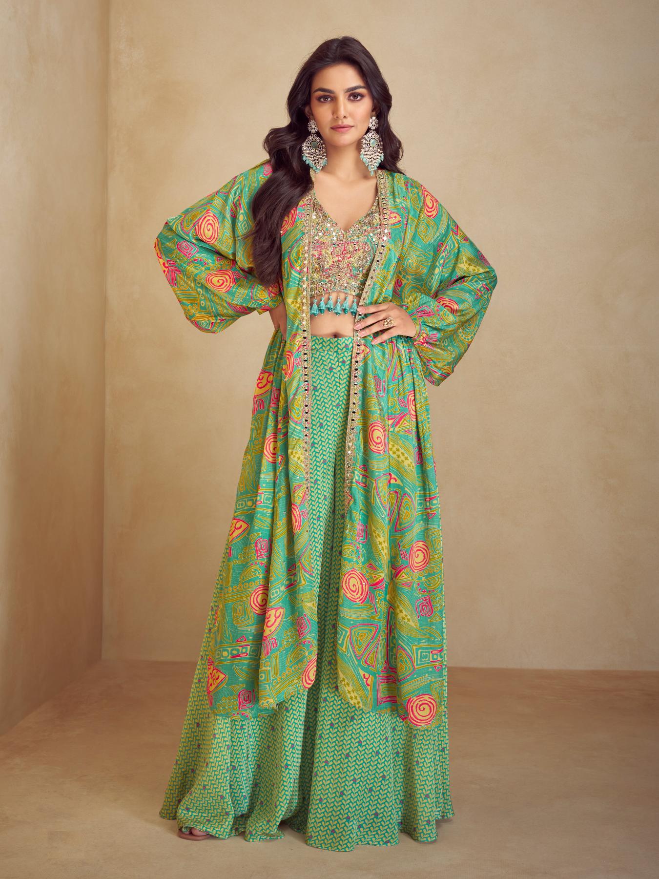 Green Radiance Digital Printed Chinon Palazzo Co-Ord Set