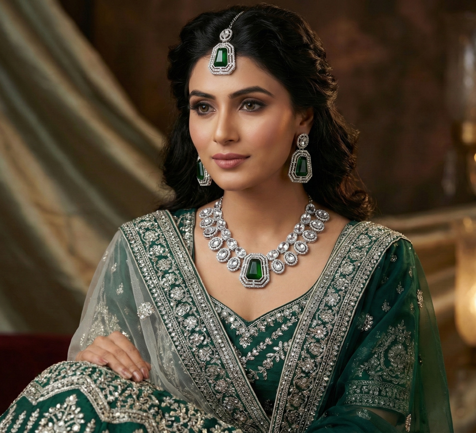 Green Radiance Stone Alloy Festive Necklace