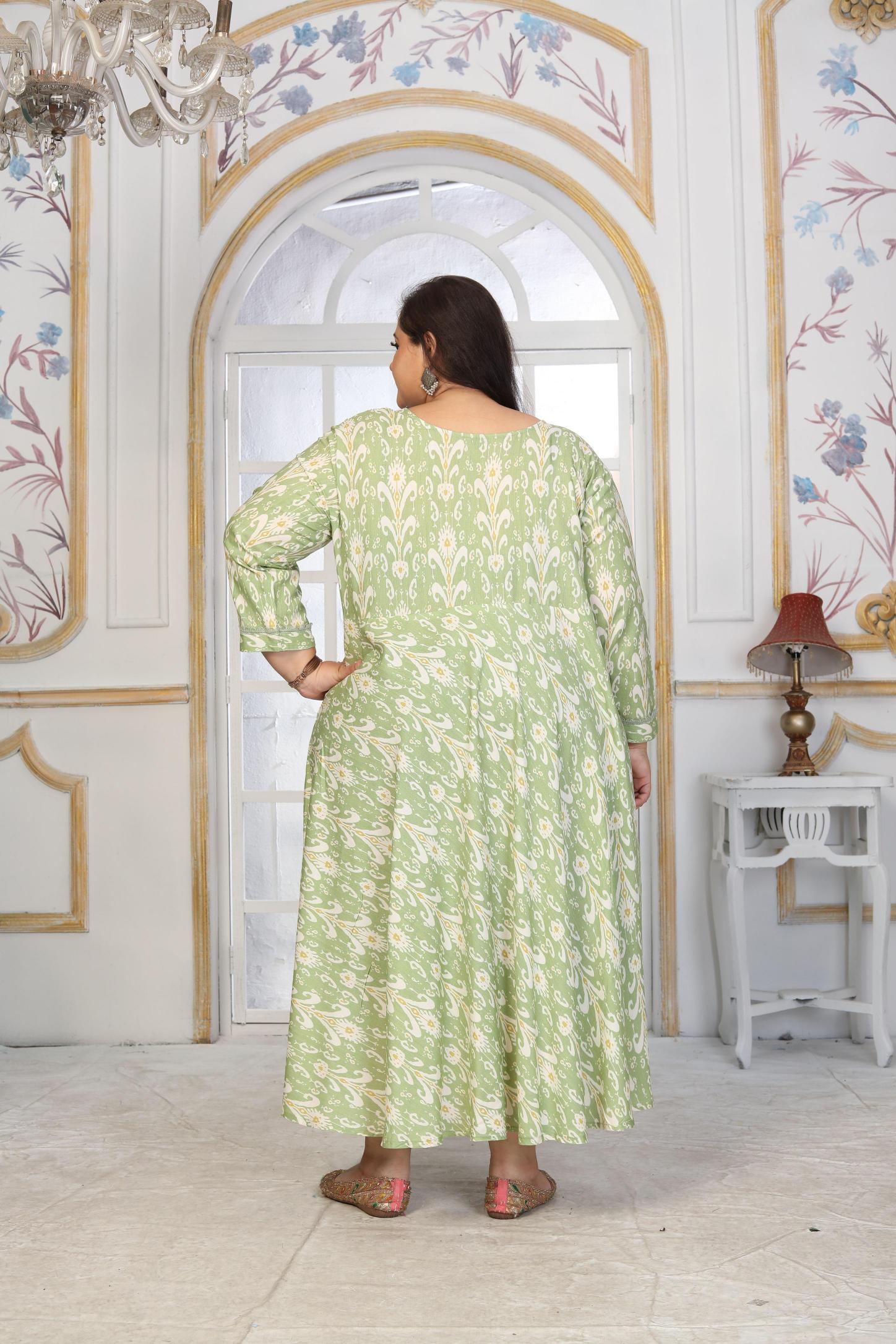 Green Rayon Designer Printed Long Kurti — alternate view