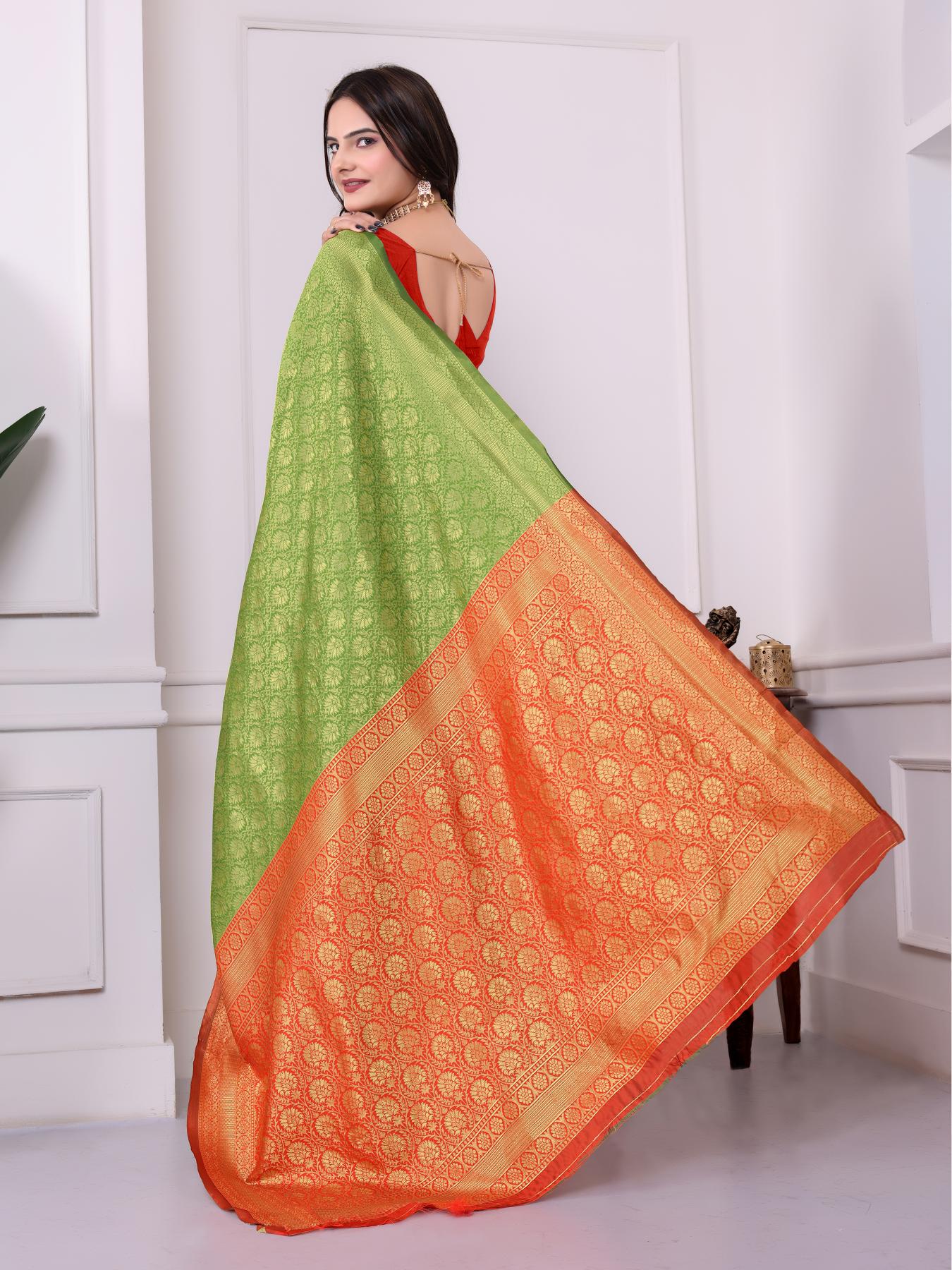Green Red Art Silk Designer Saree — alternate view