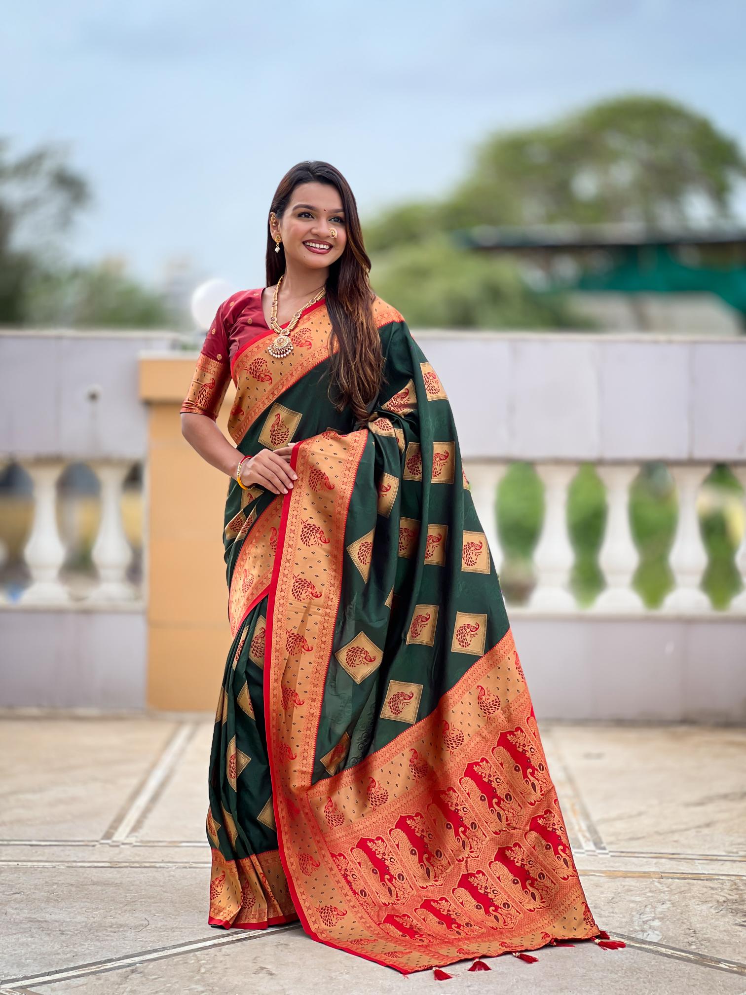Green Red Banarasi Silk Saree
