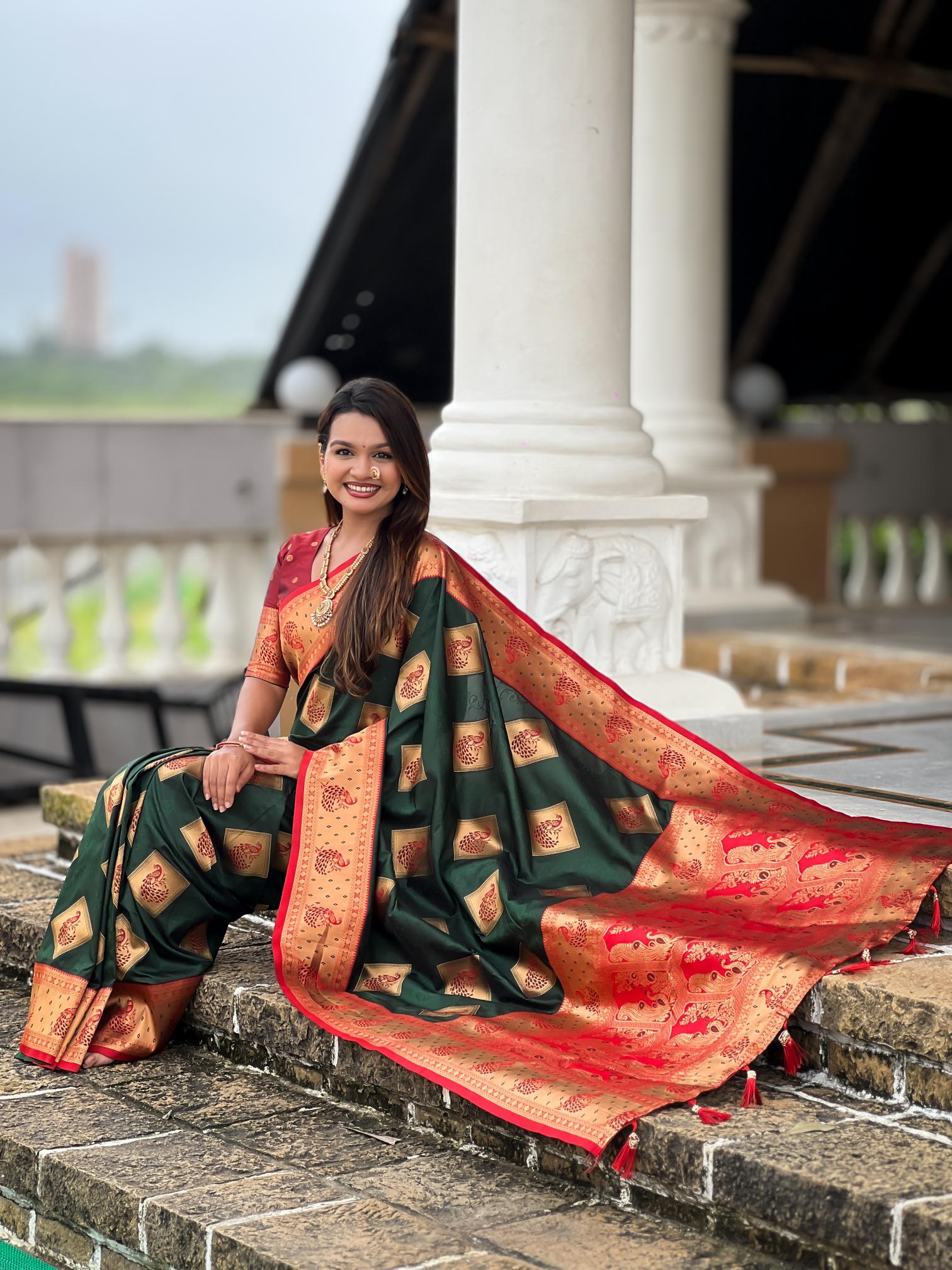Green Red Banarasi Silk Saree