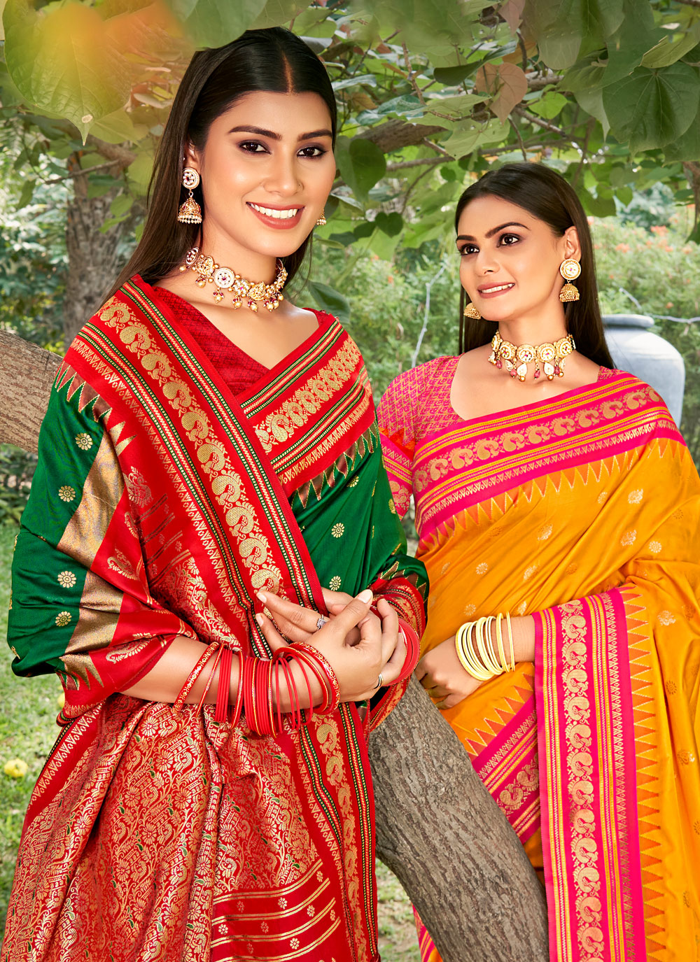 Green Red Woven Soft Silk Saree