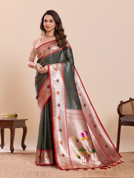 Green Red Zari Designer Soft Silk Saree