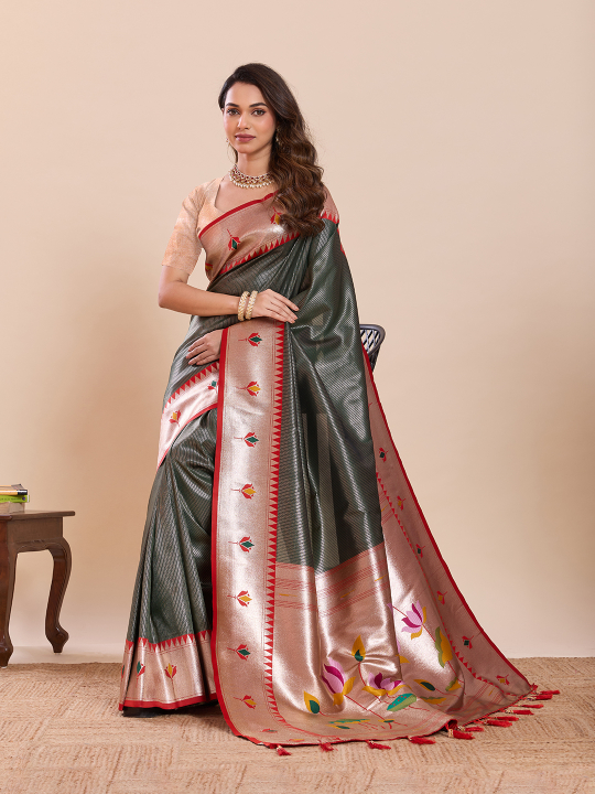 Green Red Zari Designer Soft Silk Saree