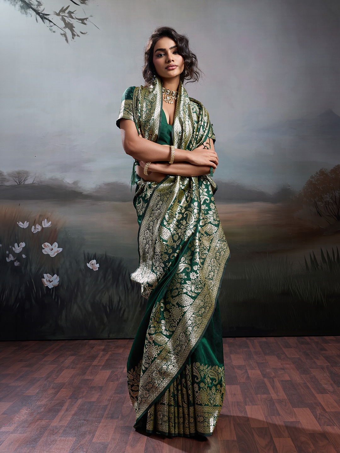 Green Regal Woven Silk Blend Saree