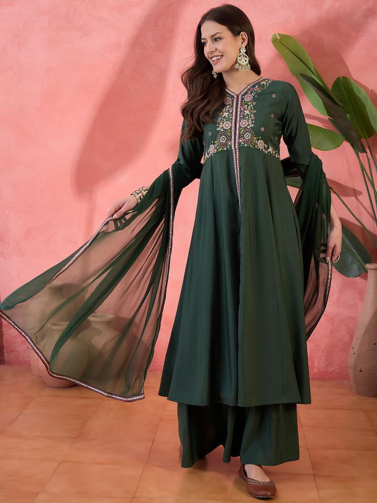 Green Roman Silk Palazzo Suits