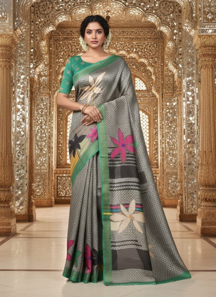 Green Saanvi Designer Digital Printed Crepe Silk Saree