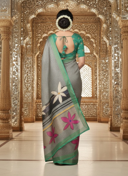 Green Saanvi Designer Digital Printed Crepe Silk Saree — alternate view