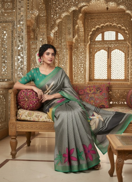 Green Saanvi Designer Digital Printed Crepe Silk Saree