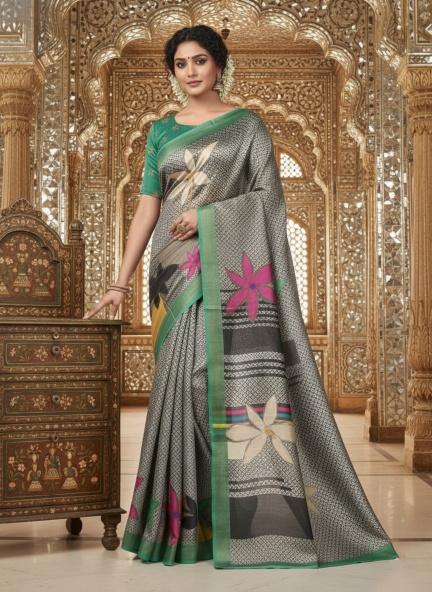 Green Saanvi Designer Digital Printed Crepe Silk Saree