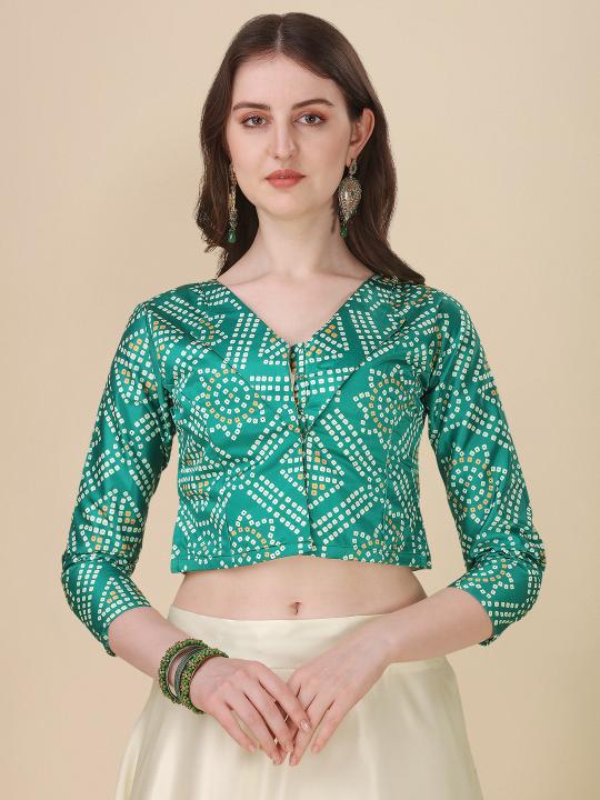 Green Satin Silk Printed Lehenga