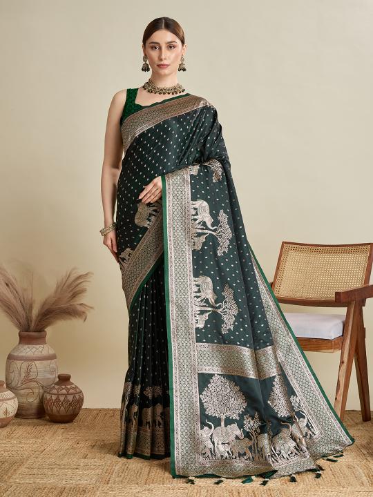 Green Satin Silk Saree