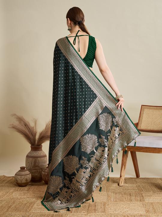 Green Satin Silk Saree — alternate view