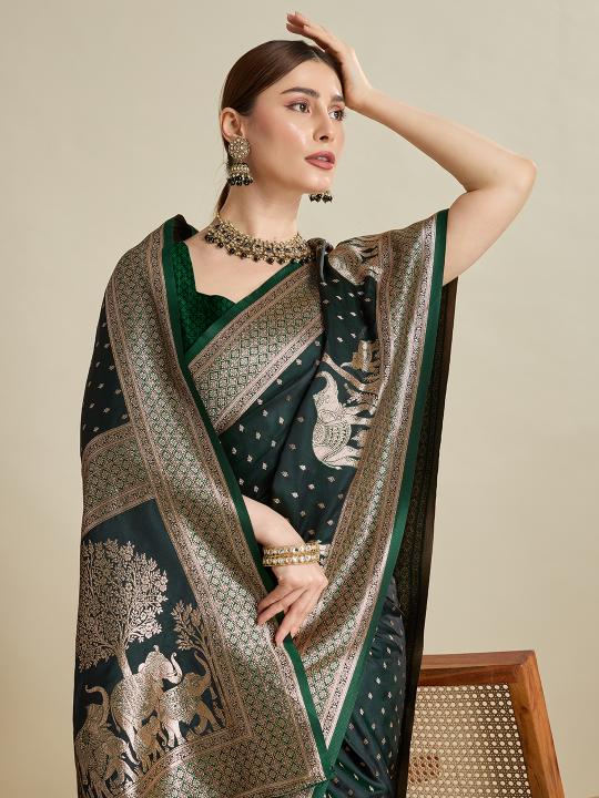 Green Satin Silk Saree