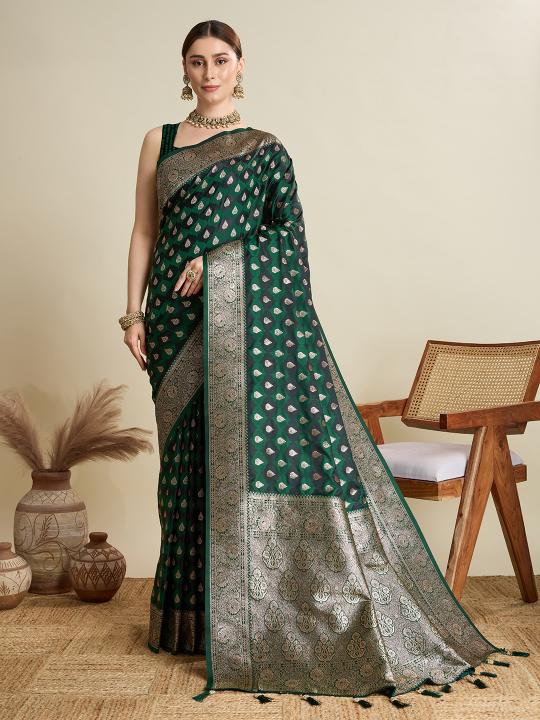 Green Satin Silk Saree