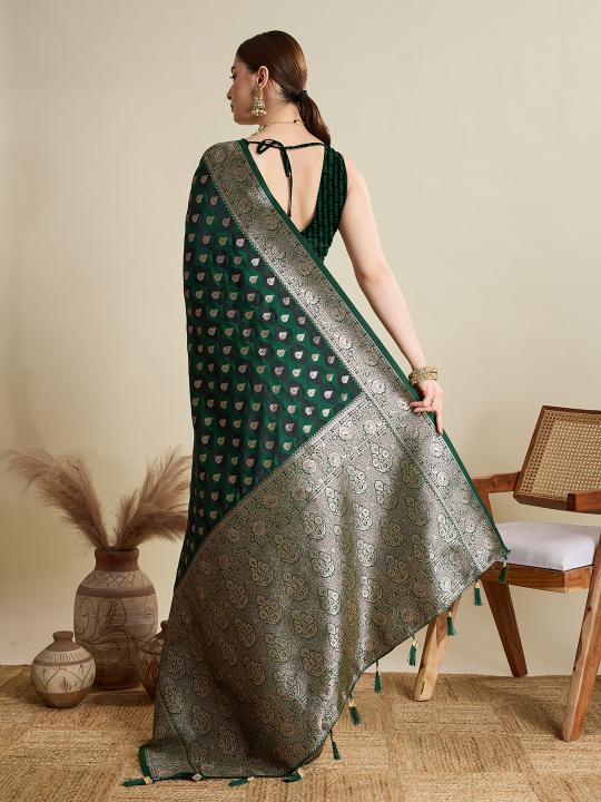 Green Satin Silk Saree — alternate view