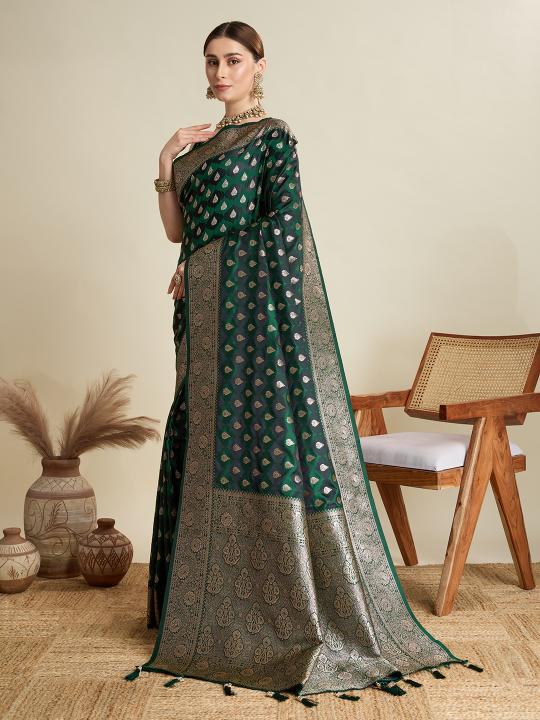 Green Satin Silk Saree