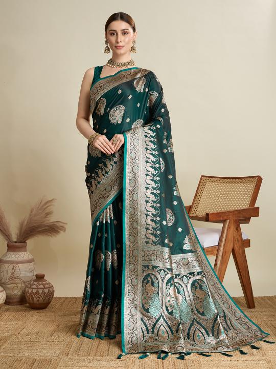 Green Satin Silk Saree
