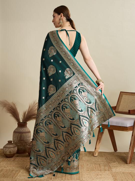Green Satin Silk Saree — alternate view