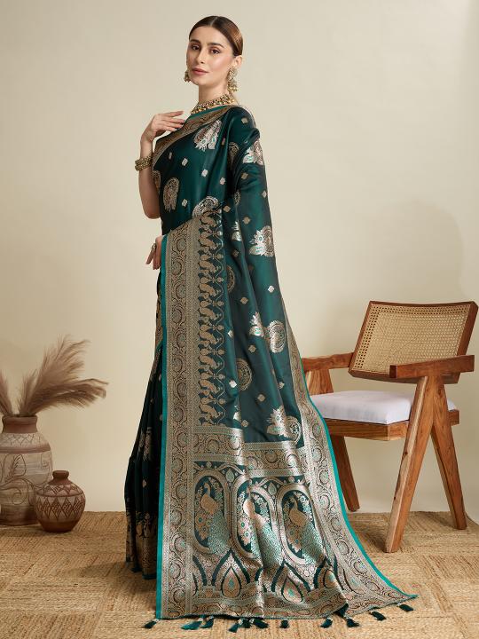 Green Satin Silk Saree
