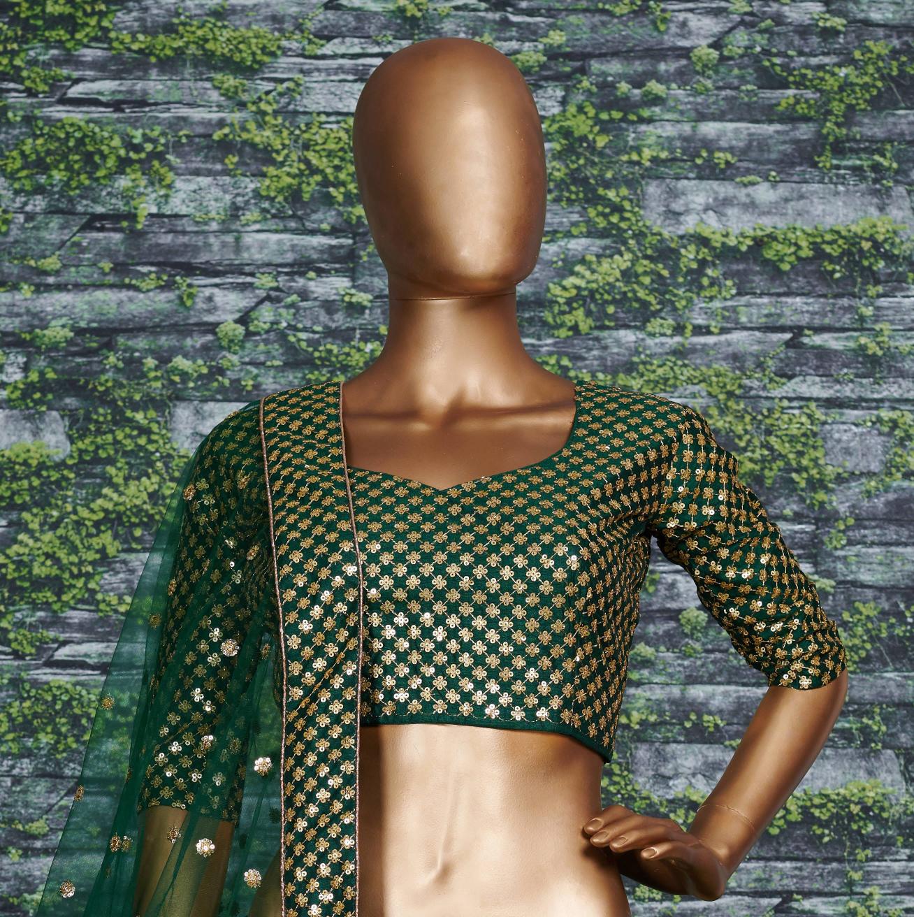 Green Sequins Work Lehenga Choli